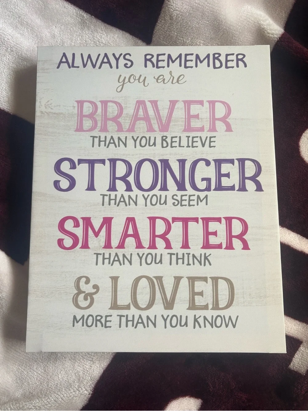 Wall Art Canvas  - Pink, Purple & Tan Text
